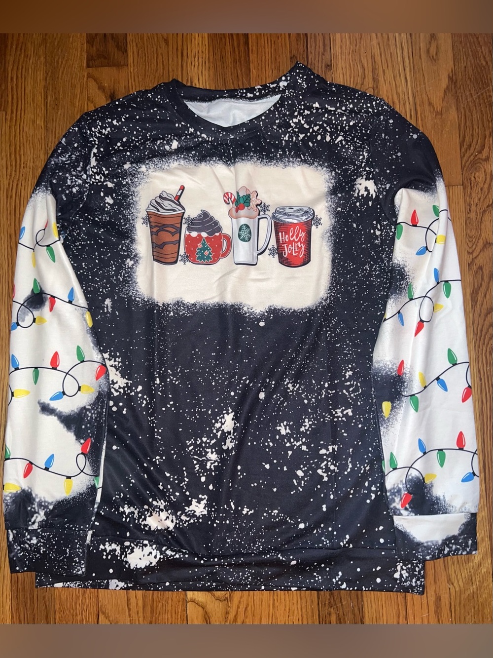Festive Holiday Coffee Graphic Long Sleeve Tee - Large - NWOT